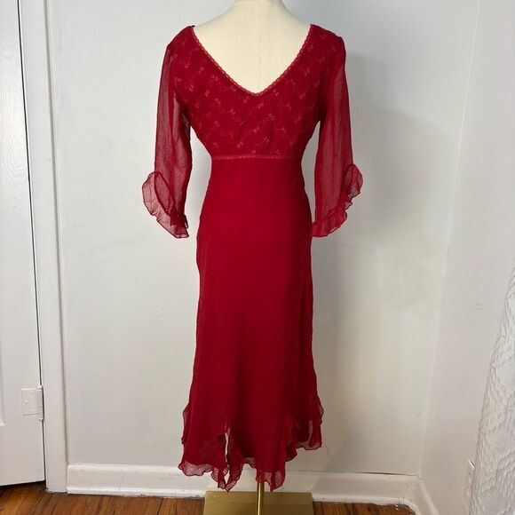 Vtg Rampage Y2K Red Babydoll Midi Dress Sz 4 Fairy Sheer Asymmetrical Whimsi - Picture 3 of 13